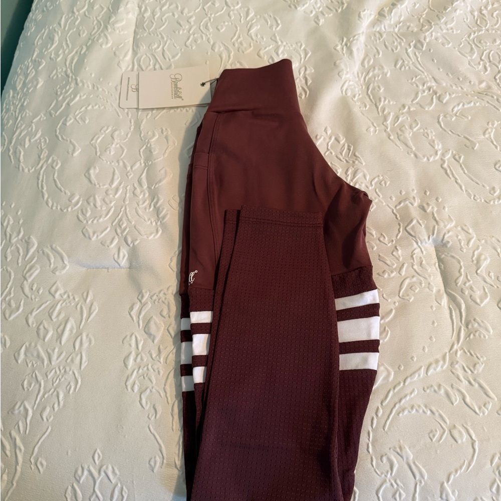 Bombshell Sportswear Brown and White Leggings with Striking Stripes